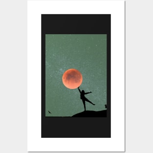 Galaxy and Moon Oneness Green Graphic Posters and Art